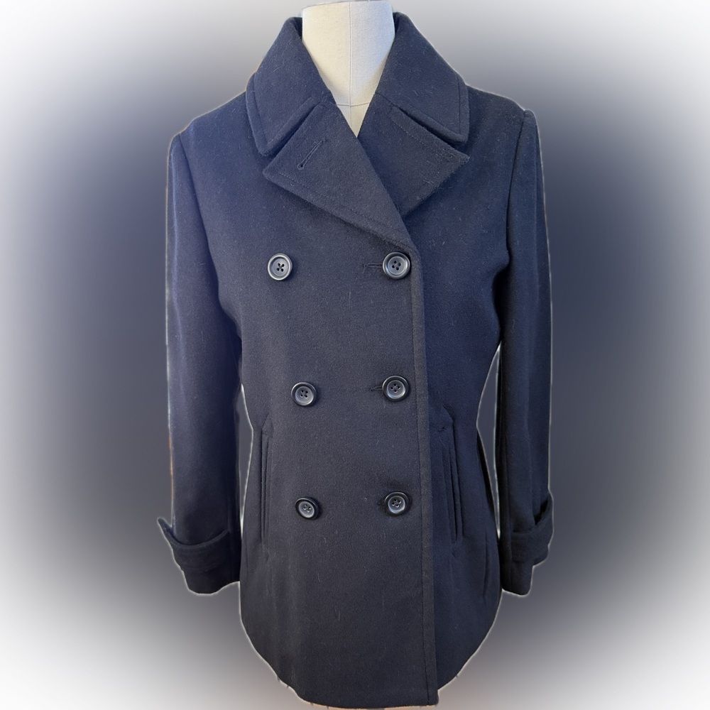 Lands End Black Wool Pea Coat in size 4P LIKE NEW